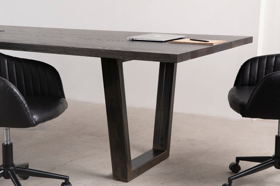 wood boardroom table with steel base