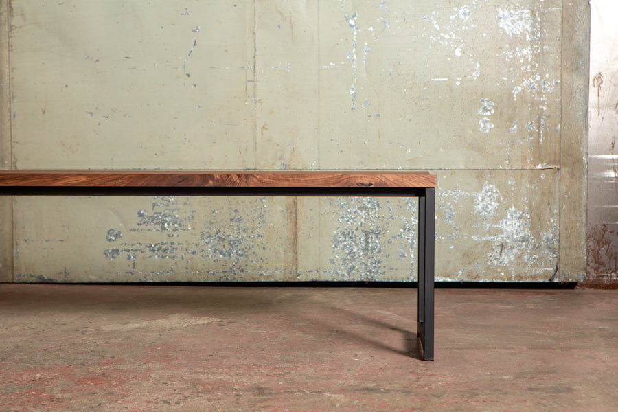 wood and metal dining bench