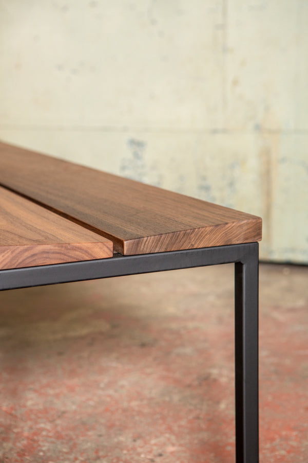 wood and steel bench detail