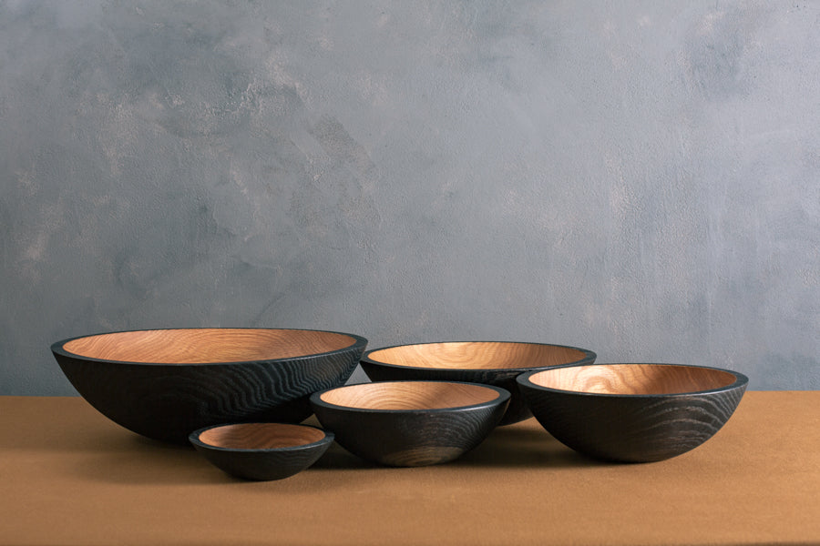 blackened wood bowls