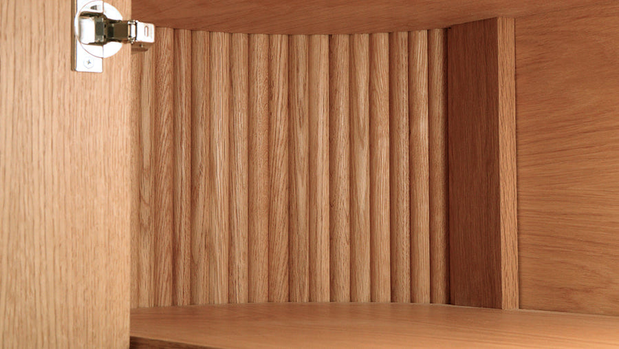reeded wood - storage cabinet detail