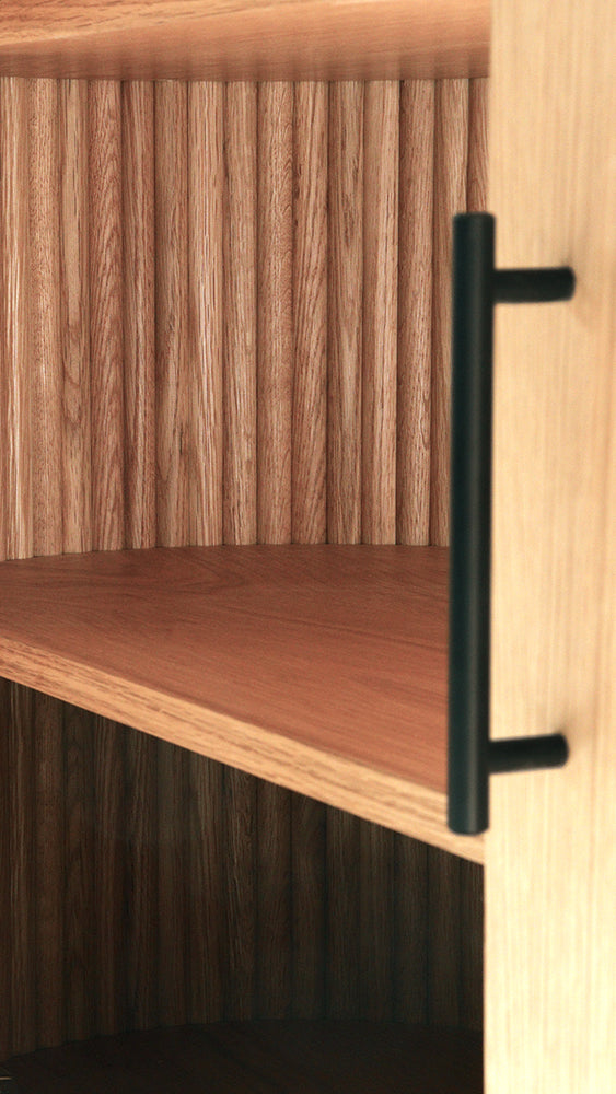 fluted wood - storage cabinet detail