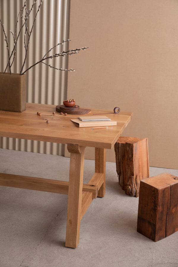 wood trestle dining table